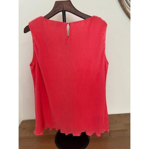 SHE+SKY Women's XL Sleeveless Pleated Blouse Coral Casual Tank Top - Picture 3 of 3